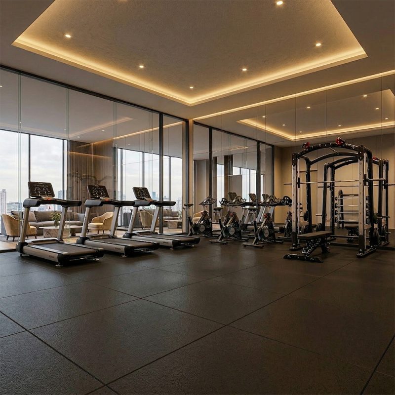 Commercial gym equipped with XERBEX treadmills and strength machines